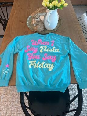 Fiesta Friday Aqua Graphic Sweatshirt KRISTA HORTON